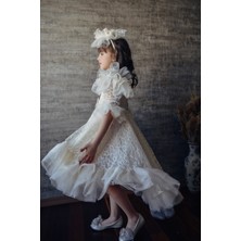 Mialora Exclusive Özel Tasarım Kız Çocuk Vintage Abiye Elbise, Gelinlik, Taç Aksesuarlı Kız Çocuk Elbise10