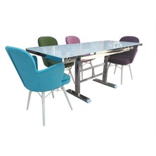 Masa-Sandalye ST Kelebek Kayın Retro MANUEL Takım Yan Açıl Cam Ayak Metal Nikelaj