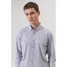 ALTINYILDIZ CLASSICS Erkek Antrasit Slim Fit Dar Kesim Düğmeli Yaka Keten Görünümlü %100 Pamuk Flamlı Gömlek