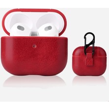 Case Street Apple Airpods 3.nesil Kılıf Suni Deri Kancalı Silikon Sf9 Kırmızı