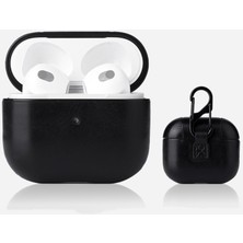 Dlrcase Apple Airpods 3.nesil Kılıf Suni Deri Kancalı Silikon Sf9 Siyah