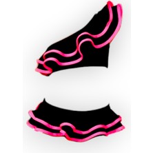 Lolli Boom Kids  Kız Çocuk Siyah Renk Tek Omuz Fırfırlı Bikini Takımı Saç Bandı Hediyeli Son Moda