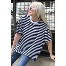 Madmext Lacivert Tişört Kadın Bebe Yaka %70 Viskon Kısa Kol Şık Tasarım