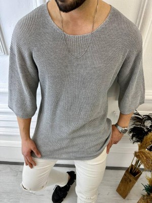 Elku Moda Tişört Örme Triko Tişört Nefes Alabilen Terletmez Oversize Bol Kesim Salaş T-Shirt