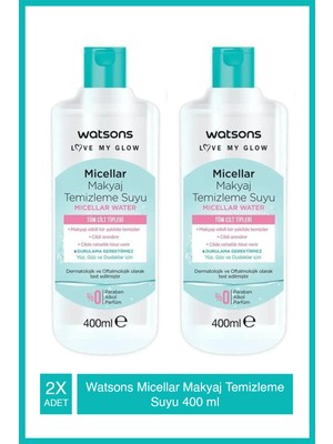 Watsons Micellar Makyaj Temizleme Suyu 2×400 ml Hipoalerjenik Arındırıcı Tüm Cilt Tipleri İçin