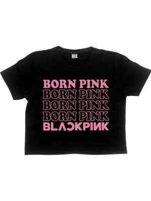 Rock&Roll Pembe Doğan Blackpink Siyah Kısa, Kesik Crop Top Kadın Tişört