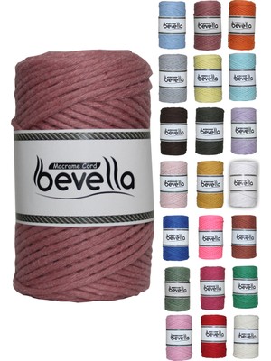 Bevella Taranan Makrome Ipi 3mm Tek Büküm Taranabilir Pamuk Makrome Ipi  Gül Kurusu