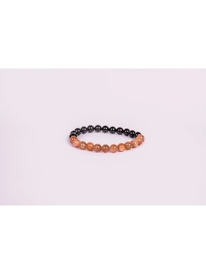 Safnaturel Sertifikalı Güneş Taşı & Turmalin Doğal Taş Bileklik 8mm