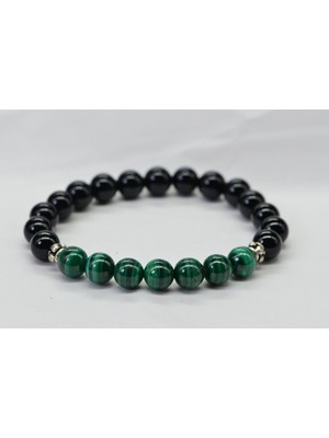 Safnaturel Sertifikalı Malakit & Obsidyen Doğal Taş Bileklik 8mm