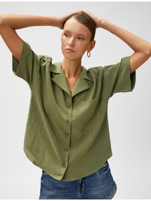 Keten Gömlek Kısa Kollu Ceket Yaka