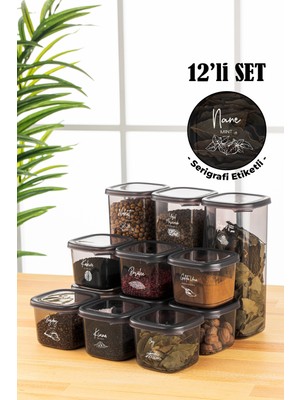 Vienev Beyaz Serigrafi Etiketli 12LI Peggy Kare Erzak Saklama Kabı 9x(0,55 Litre) - 3x(1,75 Litre) Antrasit