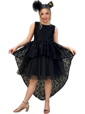 Miço Kids Siyah Salsa Kuyruklu Fiyonk Detaylı Çocuk Abiye - Kız Çocuk Elbisesi - Çocuk Abiye - Mezuniyet Elbisesi