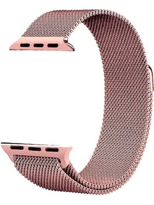 Case 4U Apple Watch Seri 1/2/3/4/5/6/7/8/SE/Ultra 38mm 40mm 41mm 42mm 44mm 45mm 49mm Kordon Kayış Metal Hasır Milano Loop KRD-01 Açık Pembe