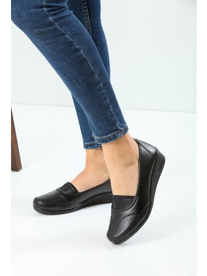 Kaof Shoes Kadın Siyah Anne Babet Ayakkabı Anne Ayakkabısı Kadın Günlük Ayakkabı Kadın Klasik Ayakkabı Anne Ayakkabı Ayzen