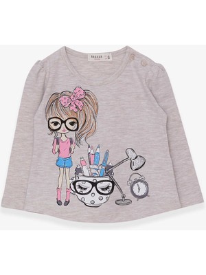 Breeze Kız Çocuk Uzun Kollu Tişört Ressam Kız Baskılı 1-4 Yaş, Bej Melanj