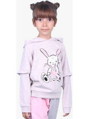 Breeze Kız Çocuk Sweatshirt Tavşan Baskılı 1.5-5 Yaş, Bej Melanj