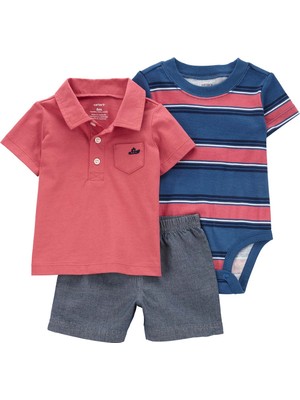 Carter's Erkek Bebek Alt Üst Set 3'lü Paket Kırmızı