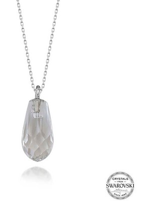 Gumush Swarovski Crystal Taşlı Drop Kesim Gümüş Kadın Kolye