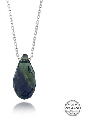 Gumush Swarovski Crystal Taşlı Drop Kesim Gümüş Kadın Kolye
