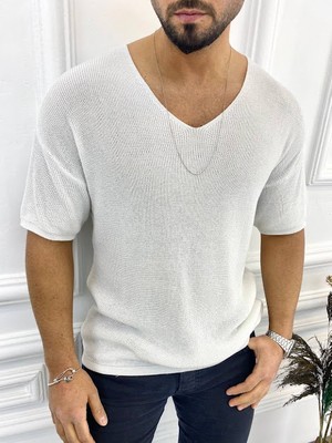 Elku Moda Tişört Örme Triko Tişört Nefes Alabilen Terletmez Oversize Bol Kesim Salaş T-Shirt