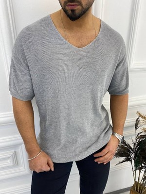 Elku Moda Tişört Örme Triko Tişört Nefes Alabilen Terletmez Oversize Bol Kesim Salaş T-Shirt