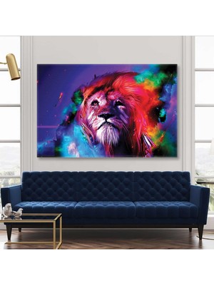 SML Tablo Uzayda Aslan Çizimi Fırça Izleri Bulutlar Kanvas Tablo