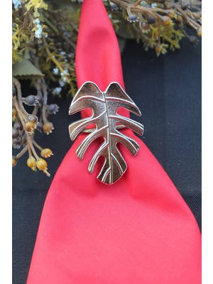 Emtory Home 6 Adet Gümüş Tropical Leaf Metal Peçete Halkası - Napkin Ring