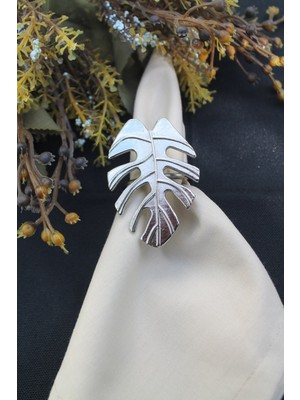 Emtory Home 6 Adet Gümüş Tropical Leaf Metal Peçete Halkası - Napkin Ring