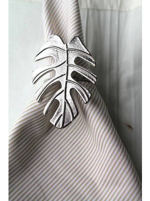 Emtory Home 6 Adet Gümüş Tropical Leaf Metal Peçete Halkası - Napkin Ring