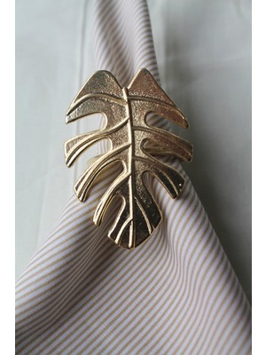 Emtory Home 6 Adet Gold Tropical Leaf Metal Peçete Halkası - Napkin Ring