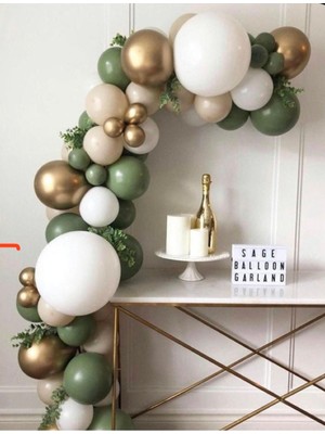 Rönesans Parti Okaliptüs Beyaz Krom Gold Sütlü Kahve Balon Seti 50 Adet