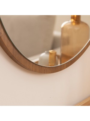 Dfn Wood Kahverengi Mdf Yuvarlak Duvar Salon Banyo Aynası