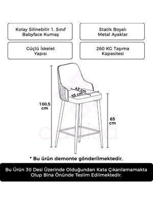 Canisa Concept Tera Serisi, Mutfak Bar Sandalyesi,  Babyface Kumaş, Siyah Metal Ayak 2 Adet Sandalye