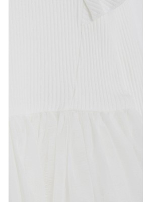 Breeze Kız Çocuk Uzun Kollu Elbise Omuzu Fırfırlı 3-8 Yaş, Beyaz
