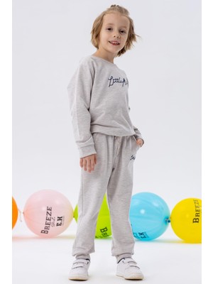 Breeze Erkek Çocuk Eşofman Takım Nakışlı Yazı Baskılı 2-6 Yaş, Bej Melanj
