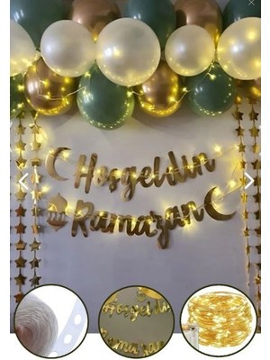 Azebu Hoşgeldin Ramazan Gold Yazı Ledli Zincir Balon Seti, Ramazan Ayı Süsleme Seti