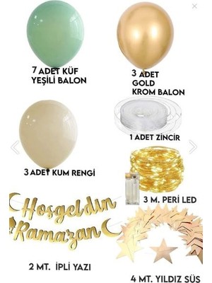 Azebu Hoşgeldin Ramazan Gold Yazı Ledli Zincir Balon Seti, Ramazan Ayı Süsleme Seti