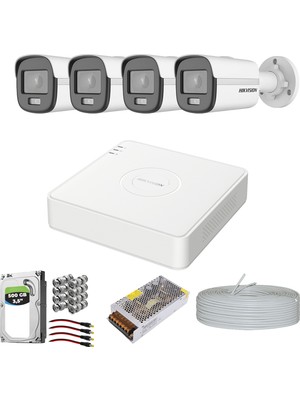 HIKVISION Premium Set 7/24 Renkli Gece Görüşlü 4 Kameralı Kamera Sistemi 500GB HD