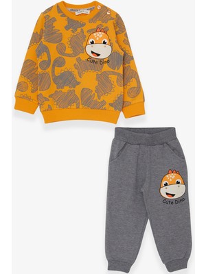 Breeze Dinozor Baskılı Erkek Çocuk Eşofman Takımı 1-4 Yaş Sarı Renkli Trend Stil