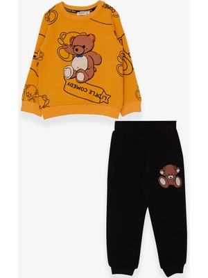 Breeze Erkek Çocuk Eşofman Takımı Ayıcık Desenli 1-4 Yaş, Hardal Sarı