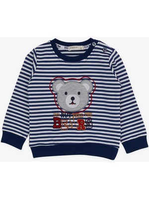 Breeze Erkek Bebek Eşofman Takımı Ayıcık Nakışlı Yazı Baskılı 9 Ay-3 Yaş, Lacivert