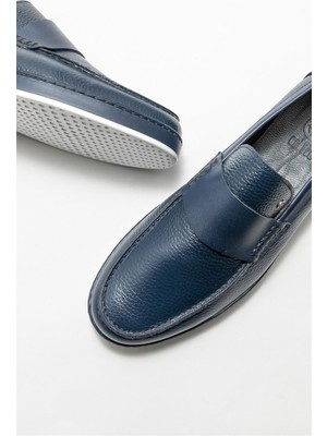 Elle Shoes Lacivert Deri Erkek Loafer