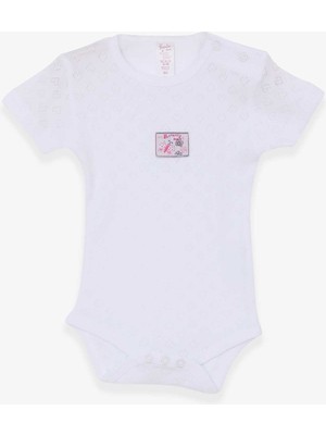 Breeze Kız Bebek Çıtçıtlı Body Jakarlı Arıcık Desenli 9 Ay-3 Yaş, Beyaz