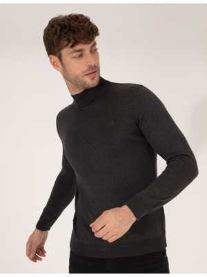 Pierre Cardin Erkek Antrasit Melanj Slim Fit Yarım Balıkçı Yaka Basic Triko Kazak 50259002-VR081