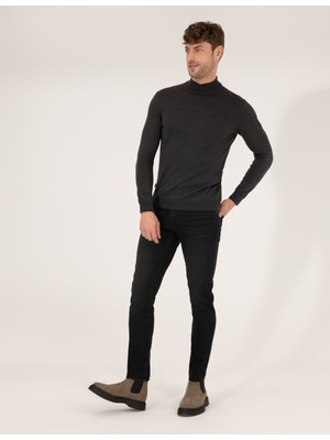 Pierre Cardin Erkek Antrasit Melanj Slim Fit Yarım Balıkçı Yaka Basic Triko Kazak 50259002-VR081