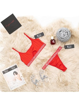 For You Lingerie 2'li Taşlı Bralet Slip Kırmızı Takım  S27662