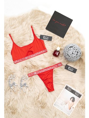 For You Lingerie 2'li Taşlı Bralet Slip Kırmızı Takım