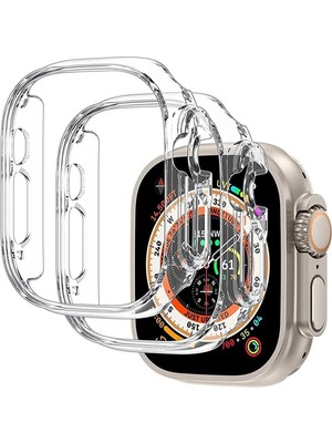 Mimtec Apple Watch 8 Ultra 360 Tam Koruma 49 mm Şeffaf Yumuşak Silikon TPU Ekran Koruyucu Kılıf