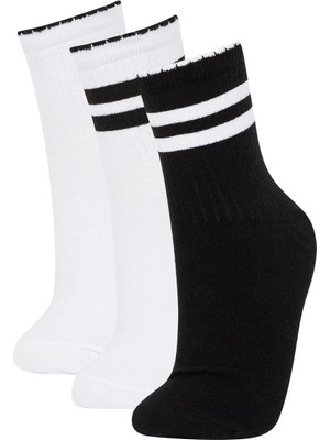 DeFacto Kadın Çizgili Uzun 3'lü Kolej Çorap V5055AZNS
