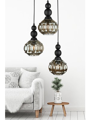 Begüsa Katana 3.lü Avize Siyah Füme Cam